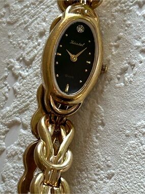 Gold-Tone Women’s Bracelet Watch with Black Dial